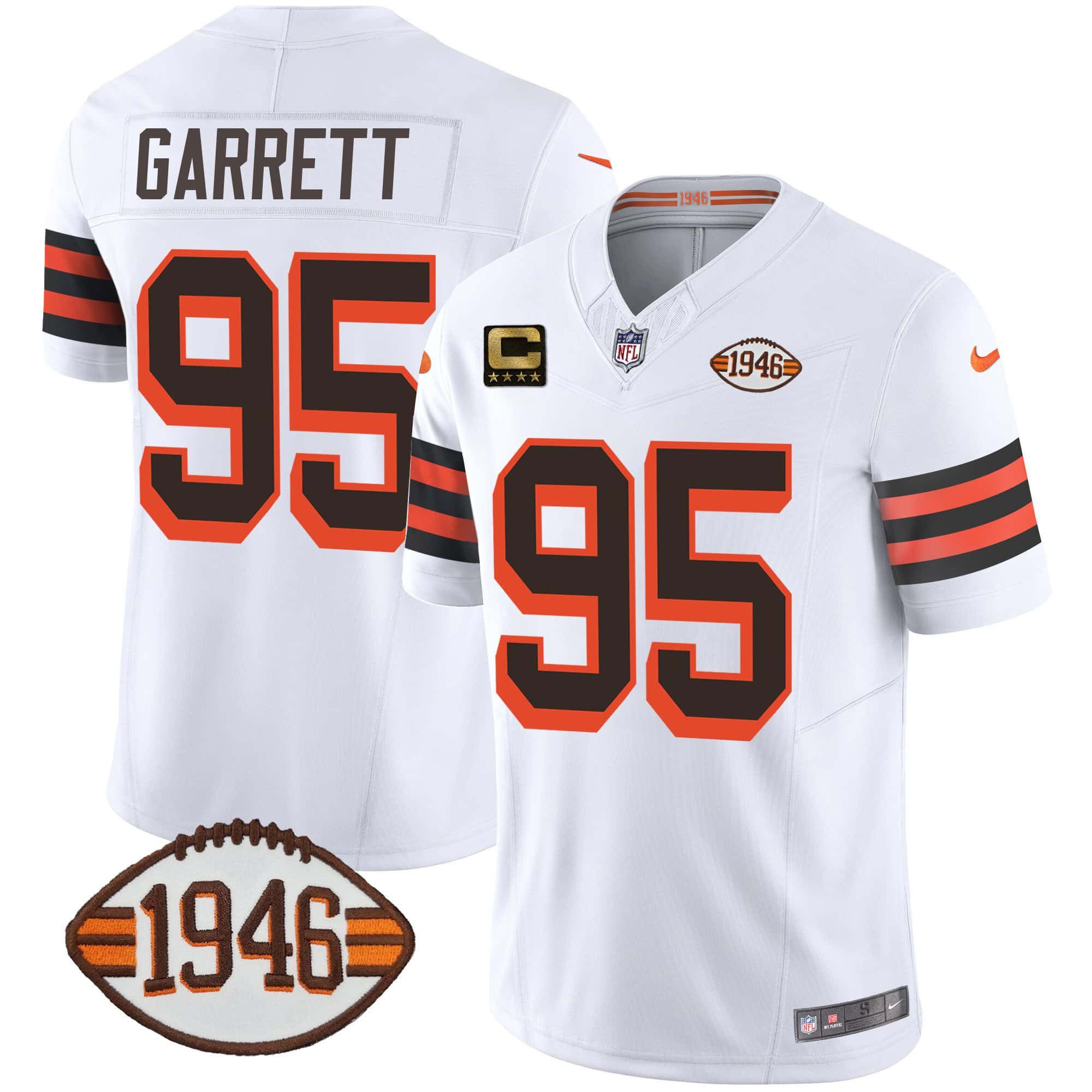 Men Cleveland Browns #95 Garrett White 1946 75th Anniversary Patch 2024 Nike NFL Jersey